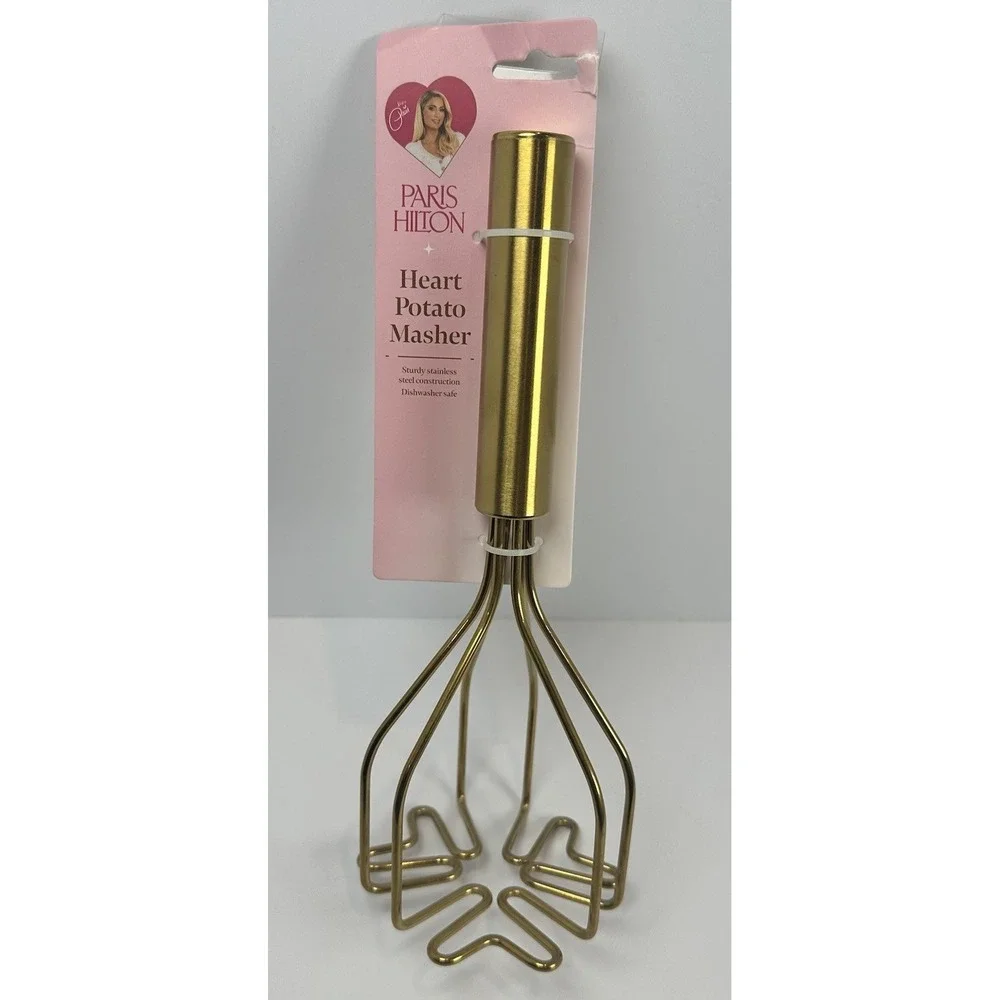 Paris Hilton Heart Potato Masher Gold Stainless Steel Kitchen Tool Pink New